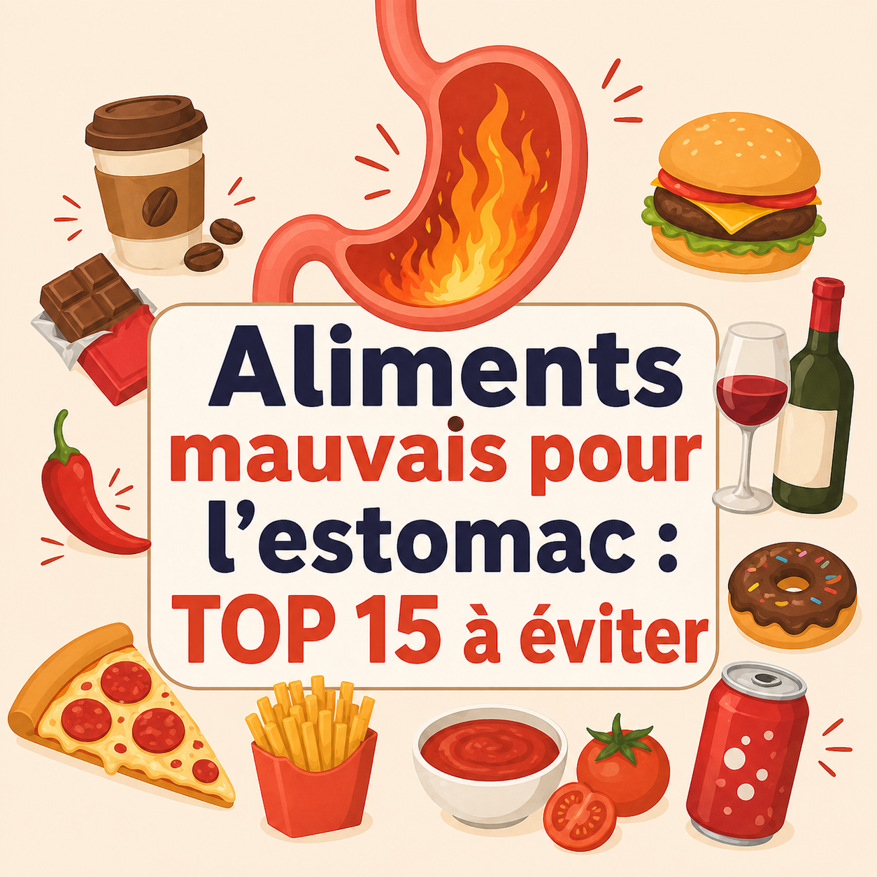 Aliments mauvais pour l’estomac : TOP 15 à éviter pour réduire brûlures et reflux
