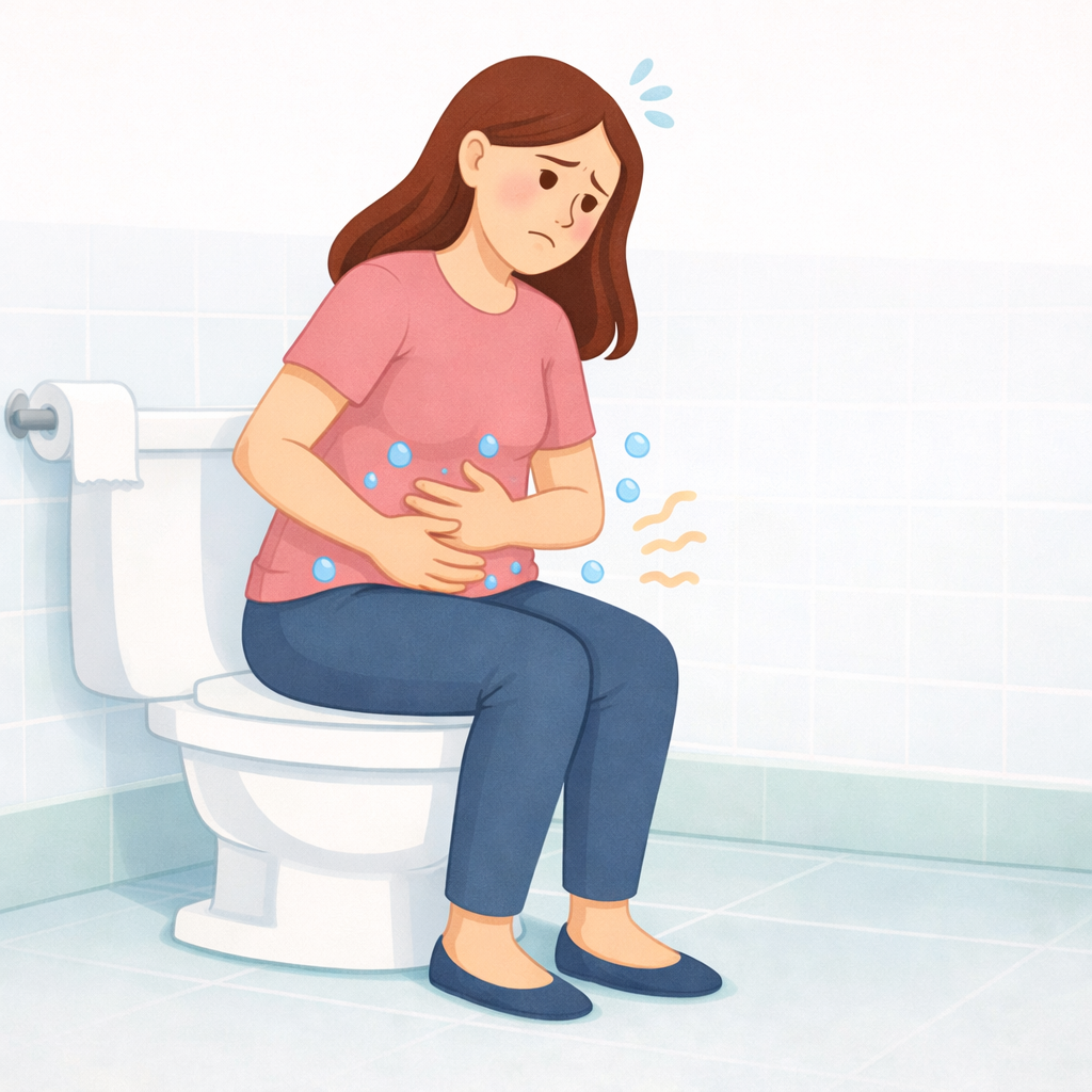 femme constipée aux toilettes transit intestinal lent constipation chronique